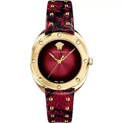 versace red leather shadov watch|Versace leather watch.